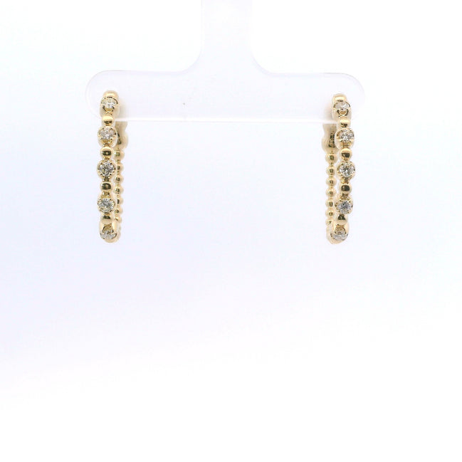 14K Yelllow Gold And 0.41 CTW Diamond Beaded Hoop Earrings