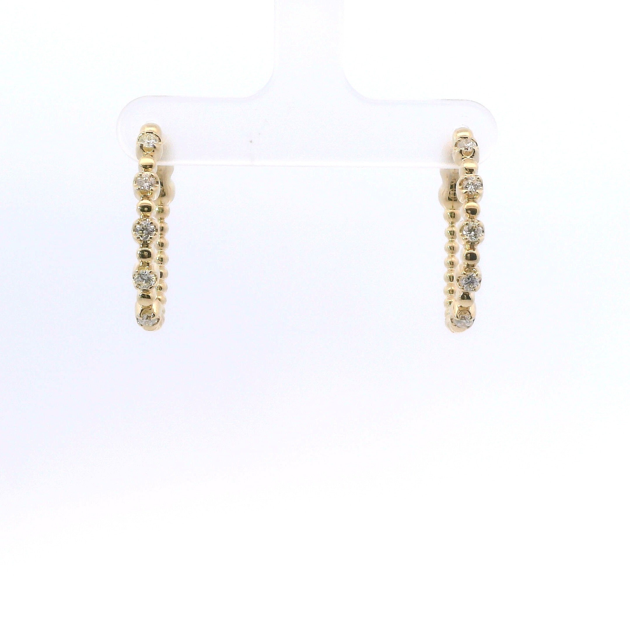 14K Yelllow Gold 0.41 CTW Diamond Beaded Hoop Earrings