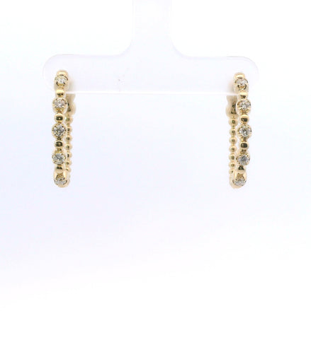 14K Yelllow Gold 0.41 CTW Diamond Beaded Hoop Earrings