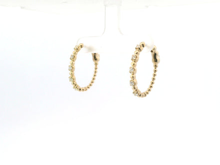 14K Yelllow Gold And 0.41 CTW Diamond Beaded Hoop Earrings