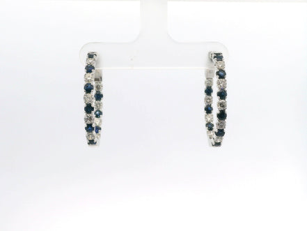 14K White Gold Sapphire And Diamond Inside/Out Hoop Earrings