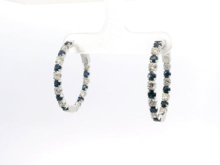 14K White Gold Sapphire And Diamond Inside/Out Hoop Earrings