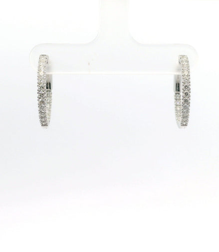 14K White Gold Diamond Huggie Hoop Earrings