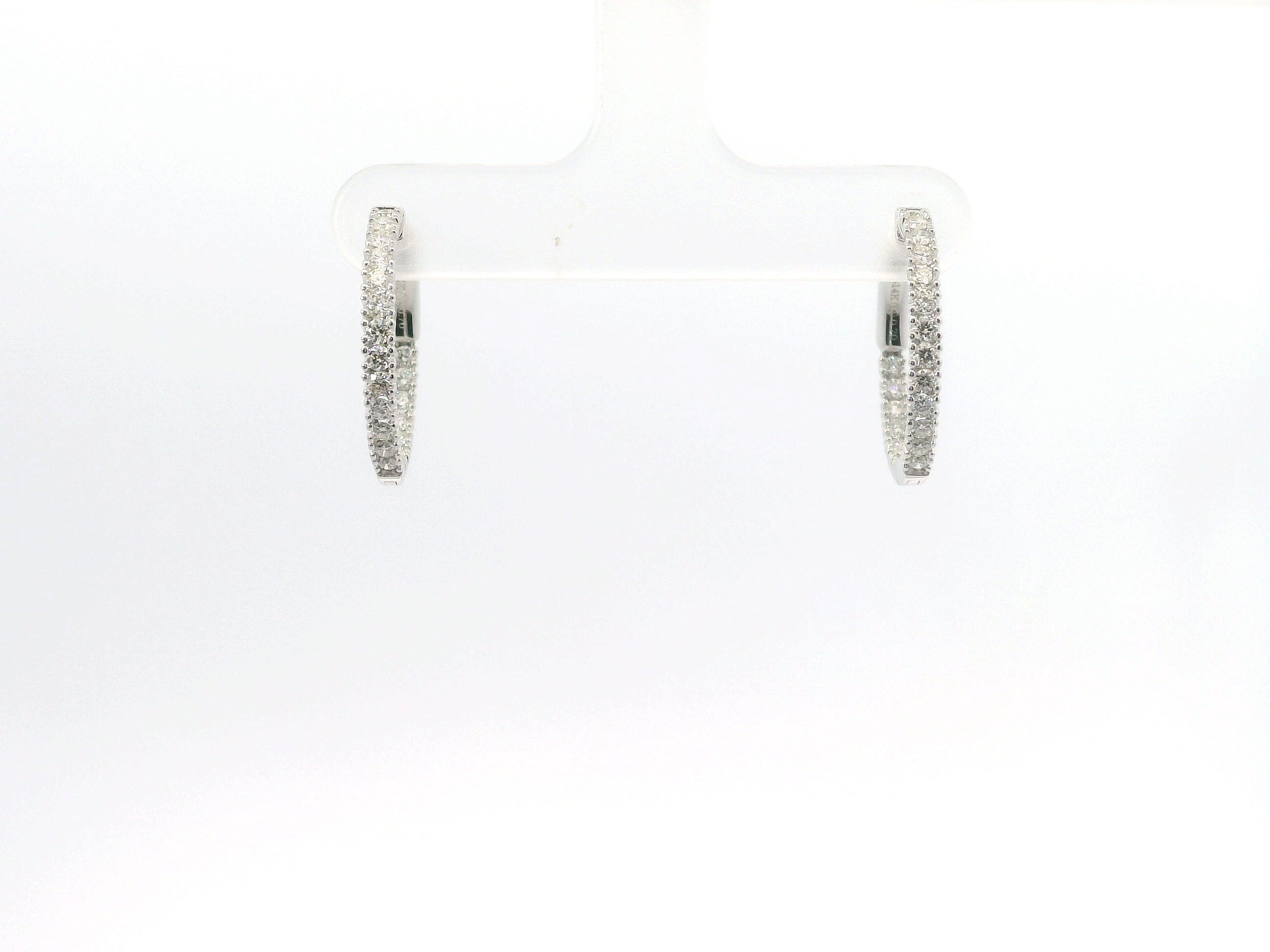 14K White Gold 0.70 CTW Diamond Huggie Hoop Earrings