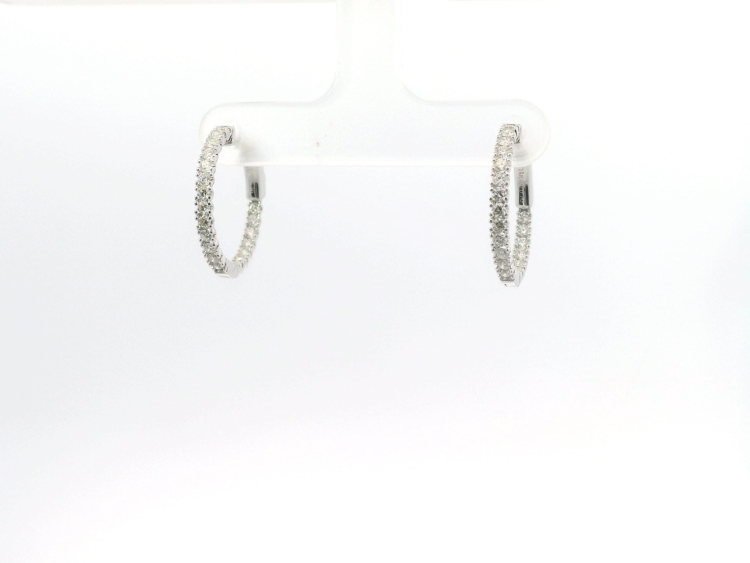 14K White Gold 0.70 CTW Diamond Huggie Hoop Earrings