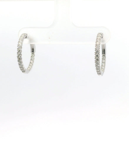 14K White Gold 0.70 CTW Diamond Huggie Hoop Earrings