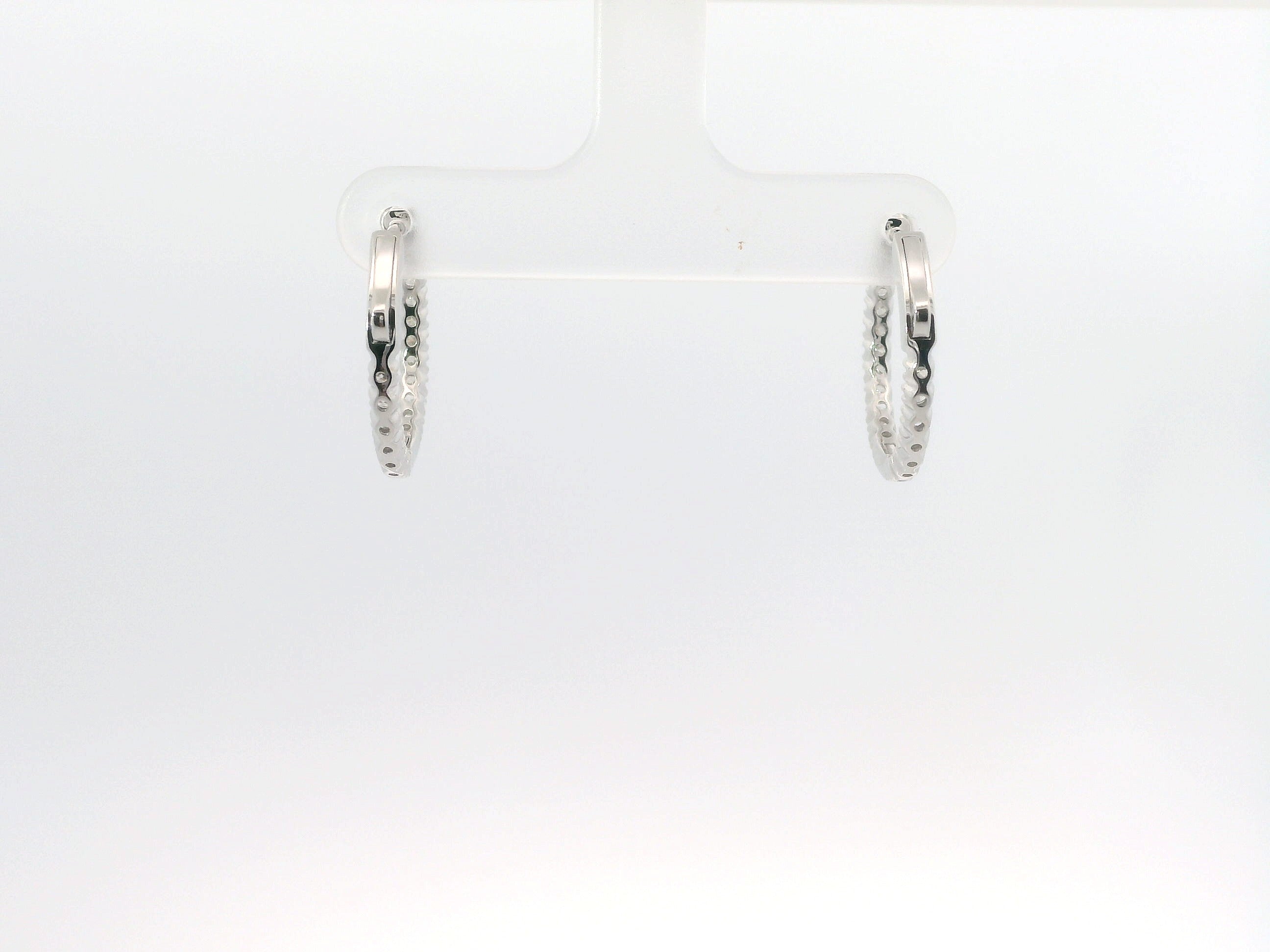 14K White Gold 0.70 CTW Diamond Huggie Hoop Earrings