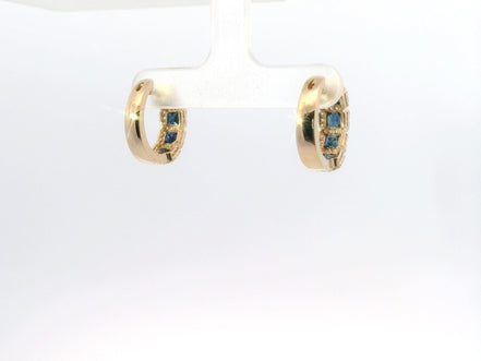 14K Yellow Gold Sapphire and Diamond Huggie Hoop Gemstone Earrings