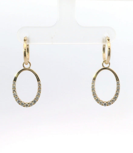 14K Yellow Gold And 0.53 CTW Diamond Oval Shaped Drop Dangle Earrings
