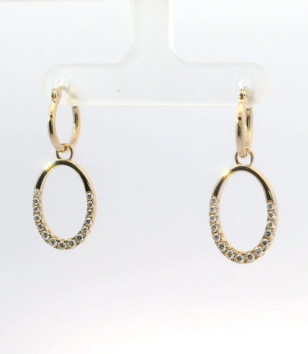 14K Yellow Gold And 0.53 CTW Diamond Oval Shaped Drop Dangle Earrings