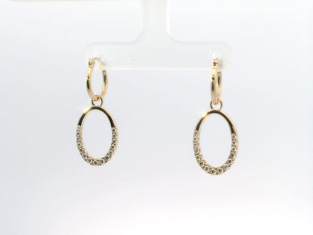 14K Yellow Gold And 0.53 CTW Diamond Oval Shaped Drop Dangle Earrings
