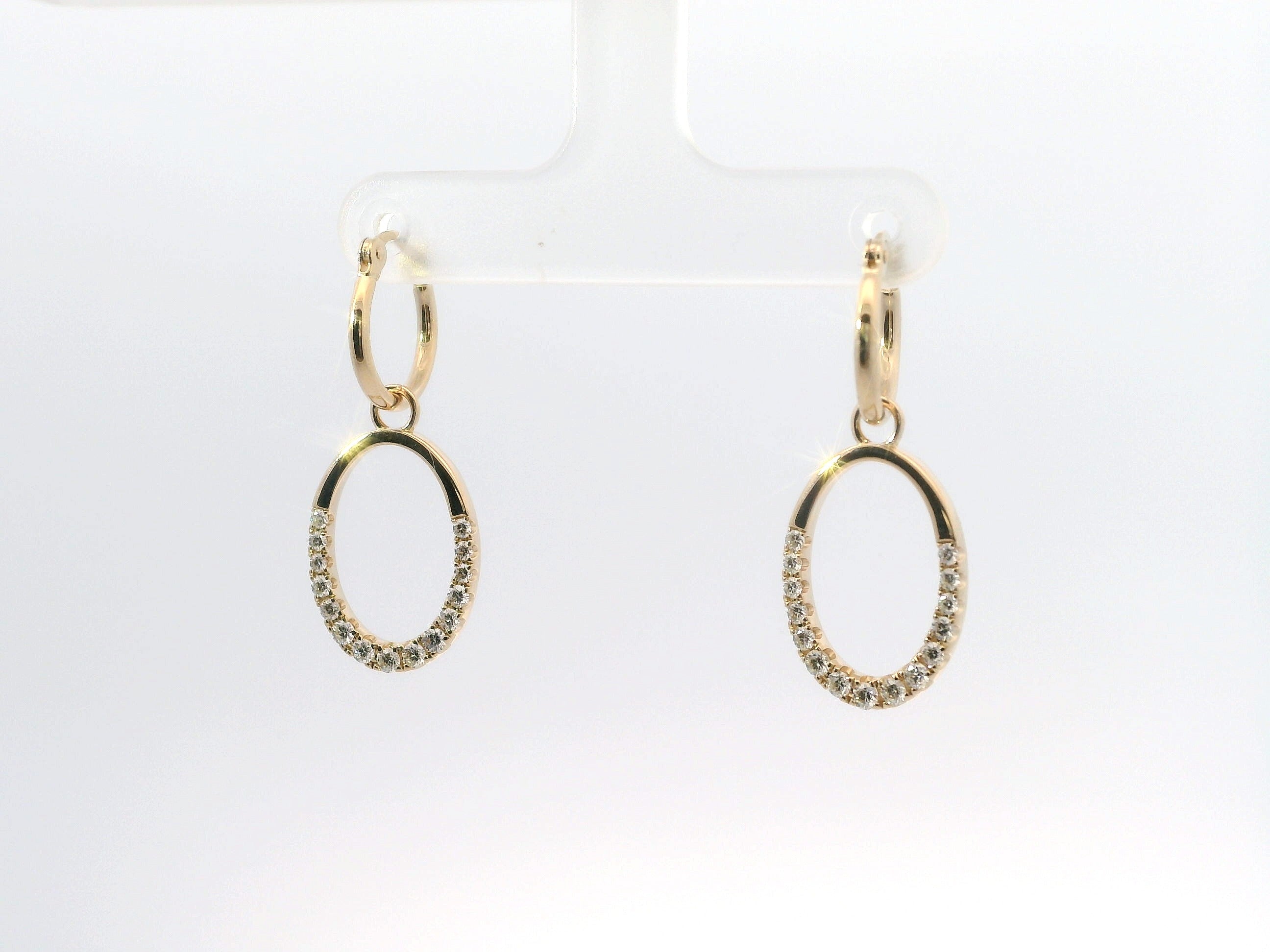 14K Yellow Gold And 0.53 CTW Diamond Oval Shaped Drop Dangle Earrings