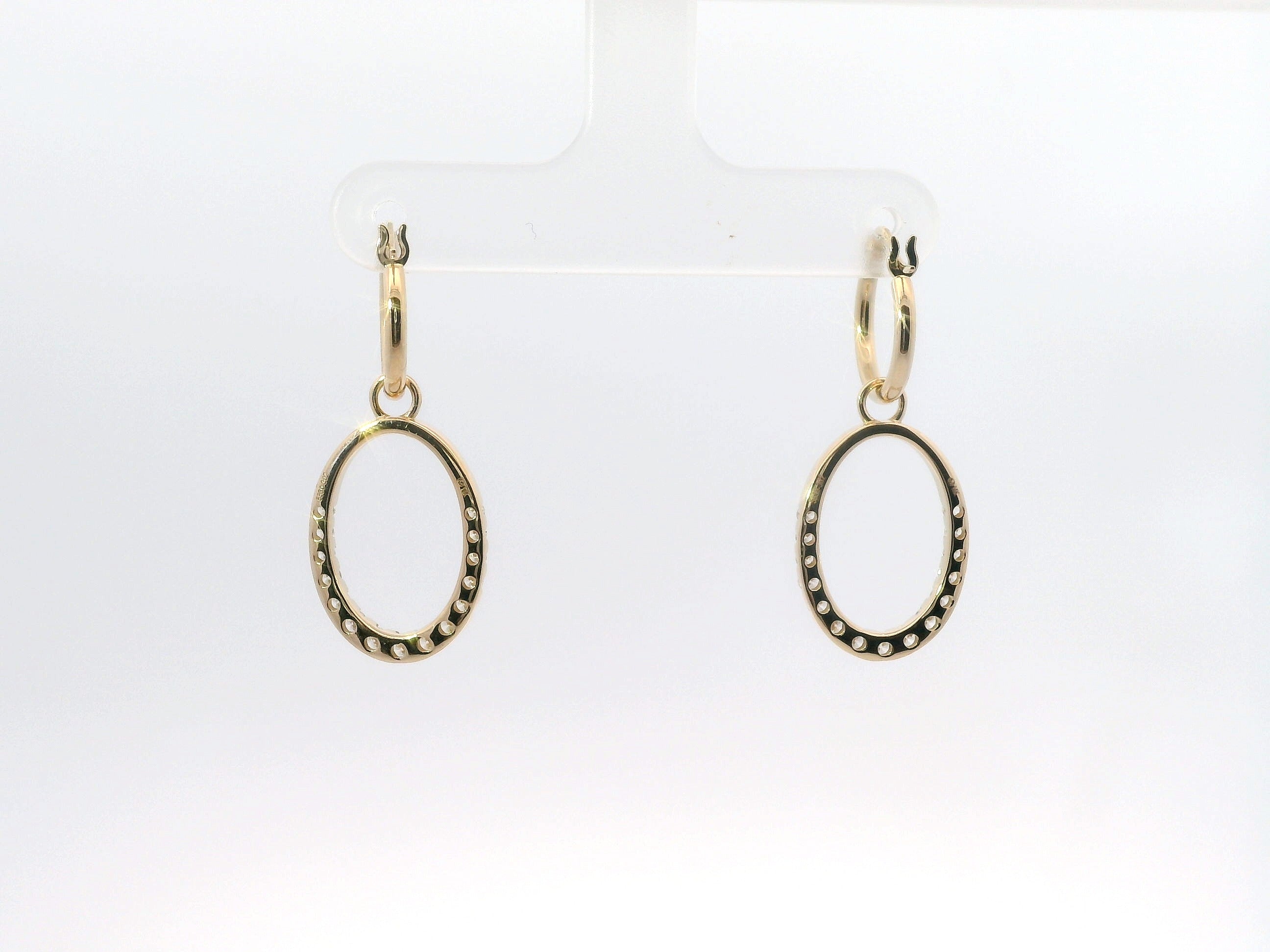 14K Yellow Gold And 0.53 CTW Diamond Oval Shaped Drop Dangle Earrings