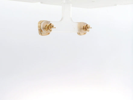 14K Yellow Gold Opal and Diamond Emerald Shaped Earrings