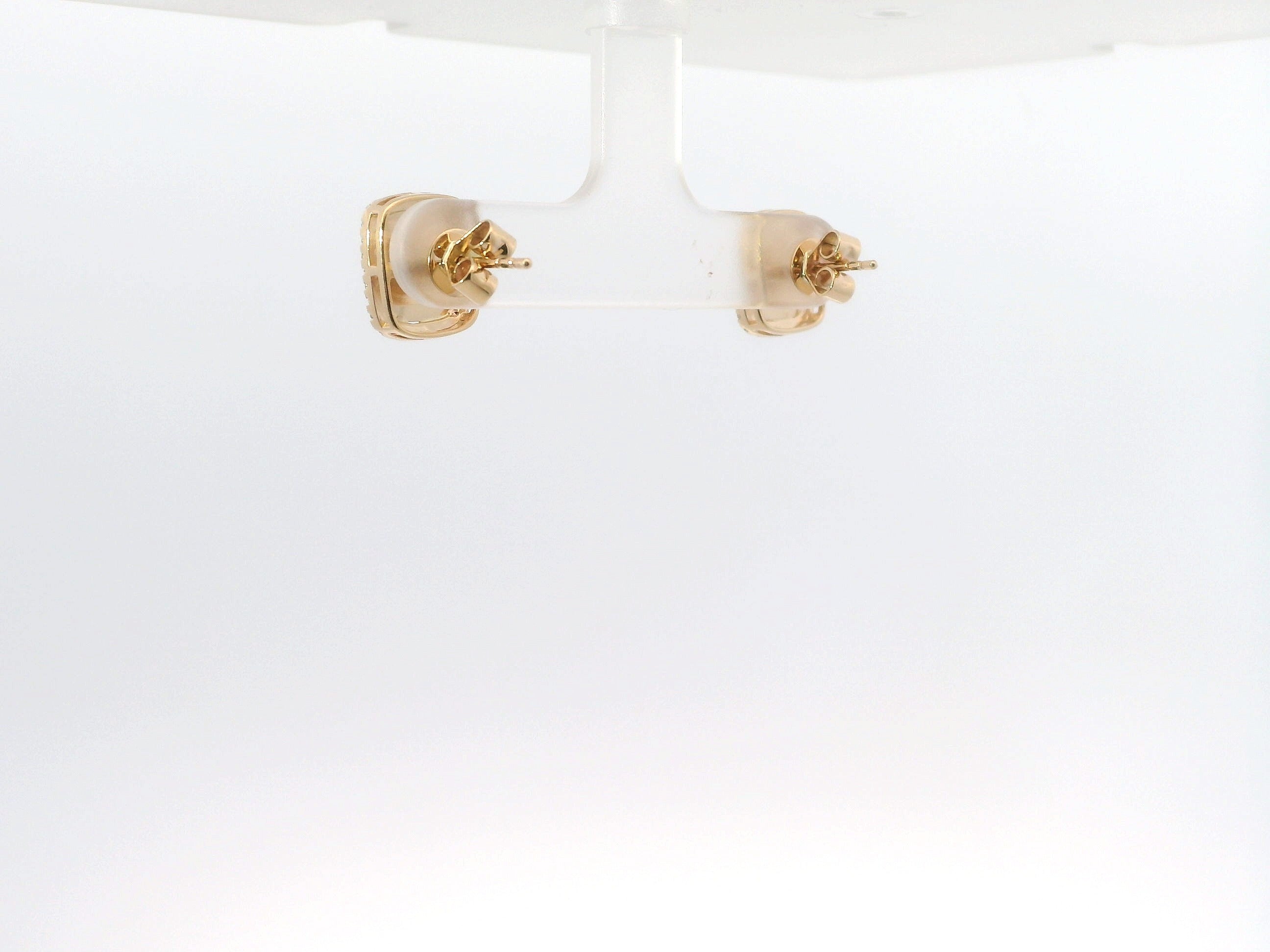 14K Yellow Gold Opal and Diamond Emerald Shaped Earrings