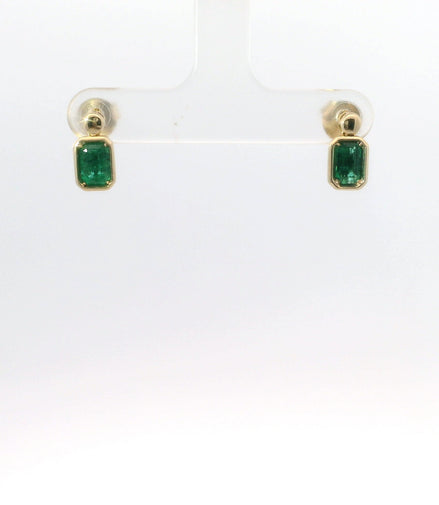 14K Yellow Gold And Emerald Bezel Set Drop Earrings