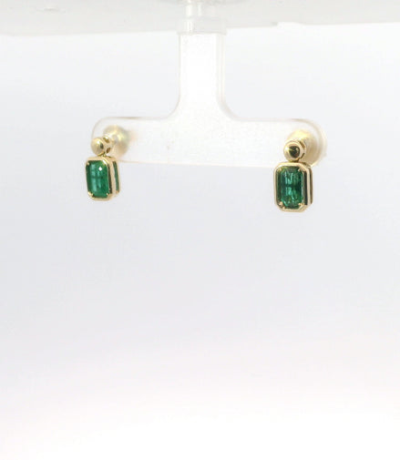 14K Yellow Gold And Emerald Bezel Set Drop Earrings