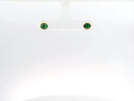 14K Yellow Gold Emerald Bezel Set East/West Oval Shaped Stud Earrings