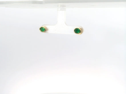 14K Yellow Gold Emerald Bezel Set East/West Oval Shaped Stud Earrings