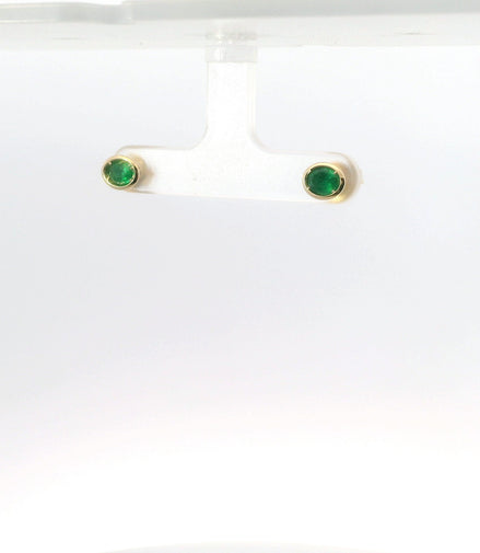 14K Yellow Gold Emerald Bezel Set East/West Oval Shaped Stud Earrings