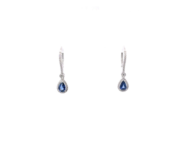 14K White Gold Sapphire and Diamond Dangle Earrings