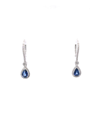 14K White Gold Sapphire and Diamond Dangle Earrings