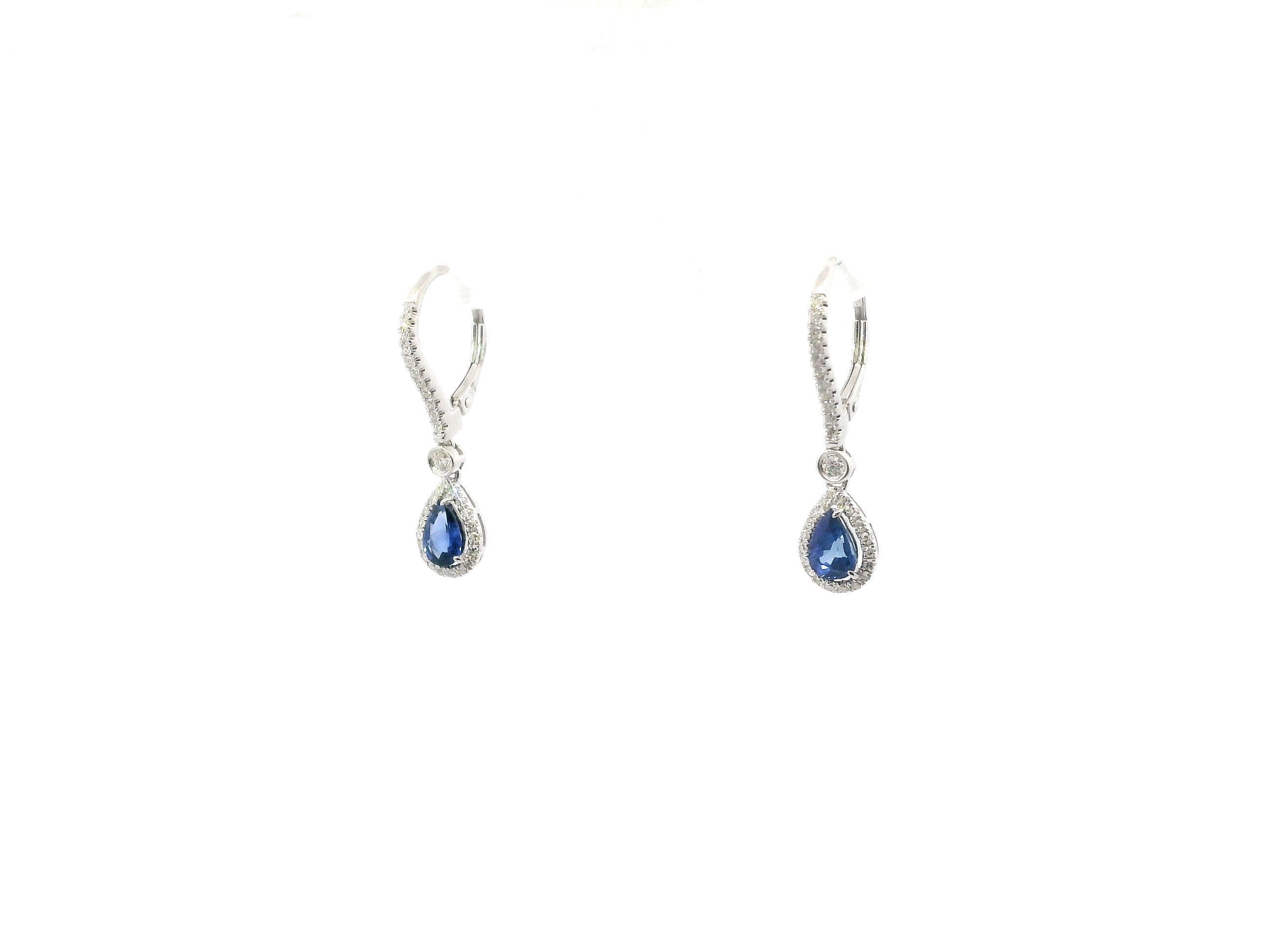 14K White Gold Sapphire and Diamond Dangle Earrings