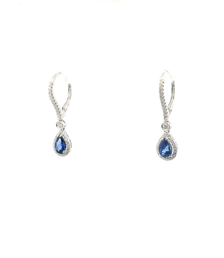 14K White Gold Sapphire and Diamond Dangle Earrings