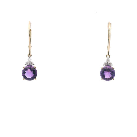 14K Yellow Gold Diamond & Amethyst Dangle Earrings