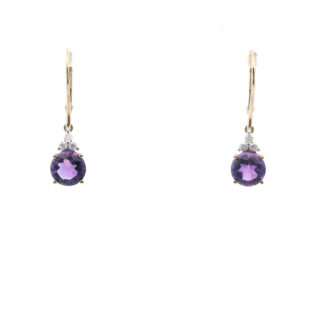 14K Yellow Gold Diamond & Amethyst Dangle Earrings
