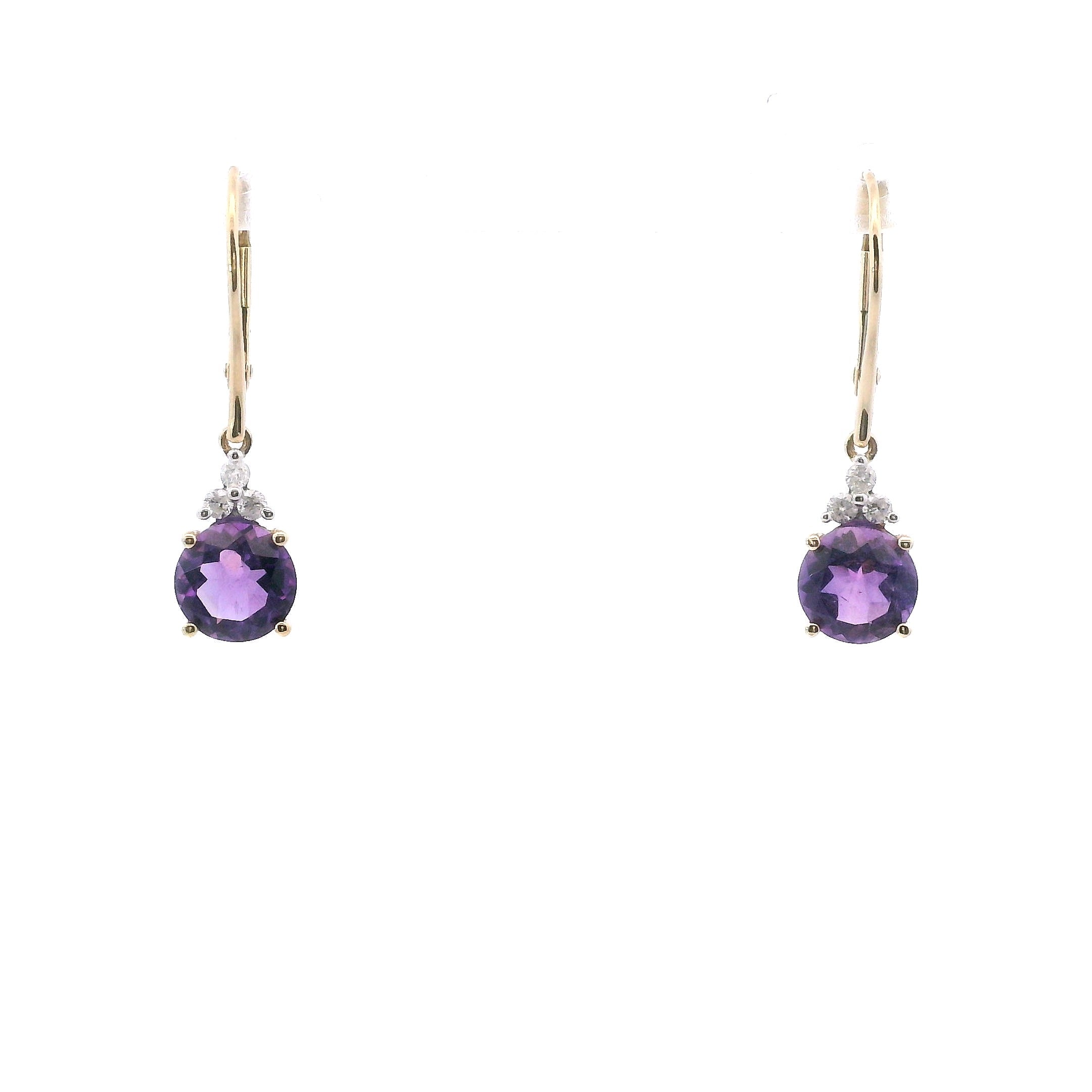 14K Yellow Gold Diamond & Amethyst Dangle Earrings
