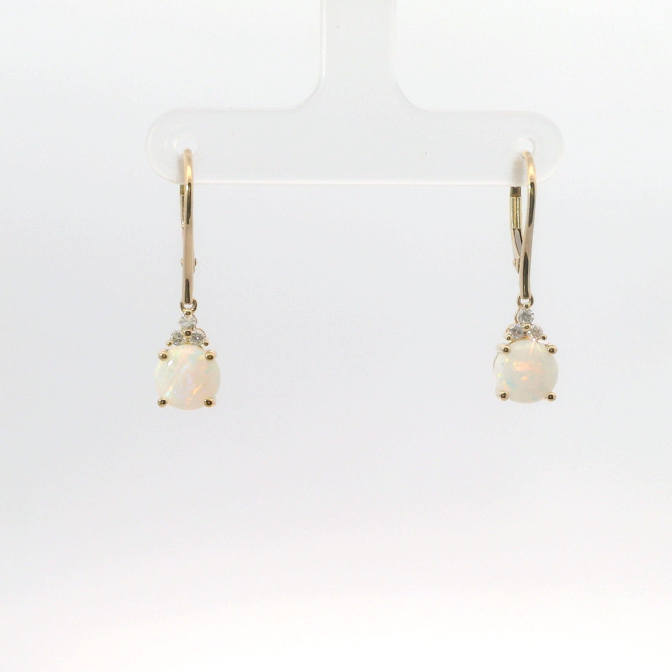 14K Yellow Gold Diamond & Opal Dangle Earrings
