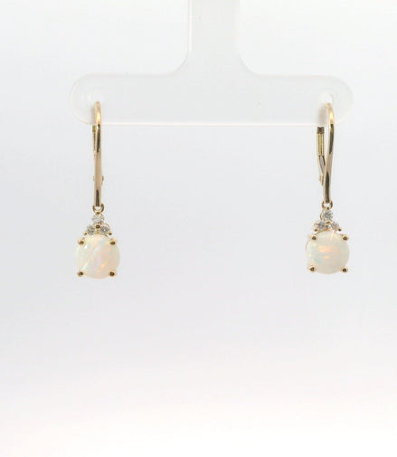 14K Yellow Gold Diamond & Opal Dangle Earrings