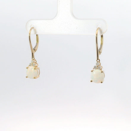 14K Yellow Gold Diamond & Opal Dangle Earrings