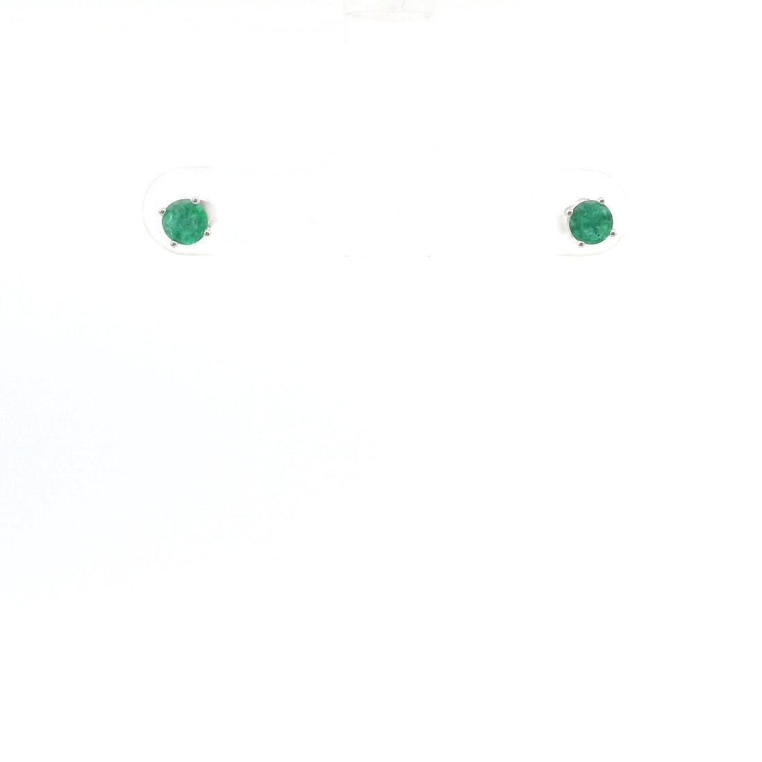 14K White Gold 0.50 CT Emerald Round Stud Earrings