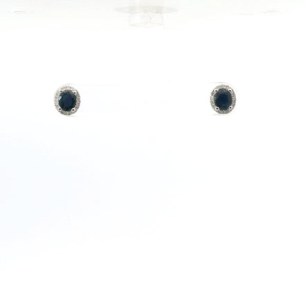 14K White Gold Diamond & Sapphire Oval Stud Earrings