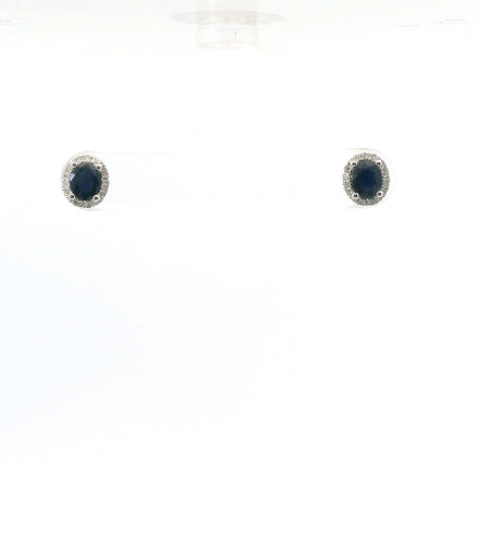14K White Gold Diamond & Sapphire Oval Stud Earrings