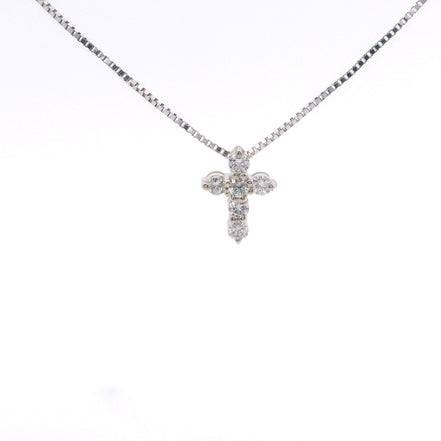 14K White Gold .12CTW Diamond Cross Necklace