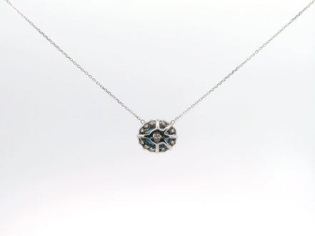 14K White Gold Sapphire and Diamond Oval Shaped East/West Pendant Necklace