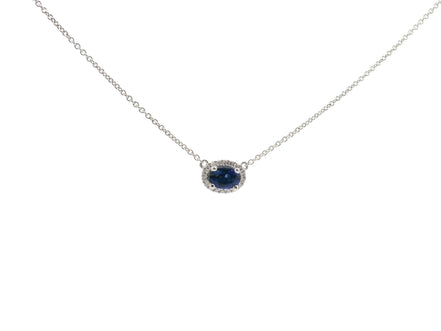 18K White Gold Sapphire East/West Diamond Pendant Necklace