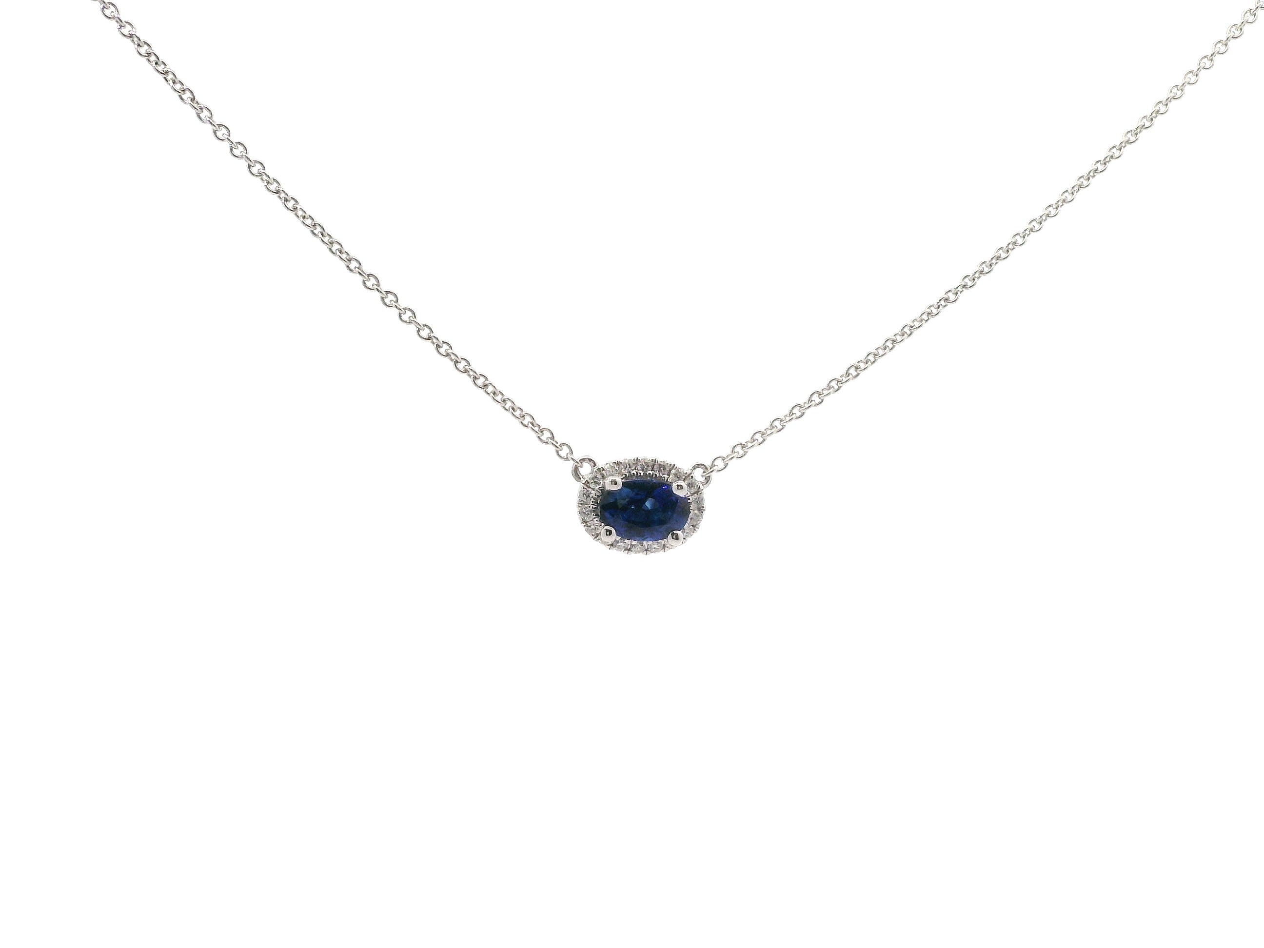 18K White Gold Sapphire East/West Diamond Pendant Necklace
