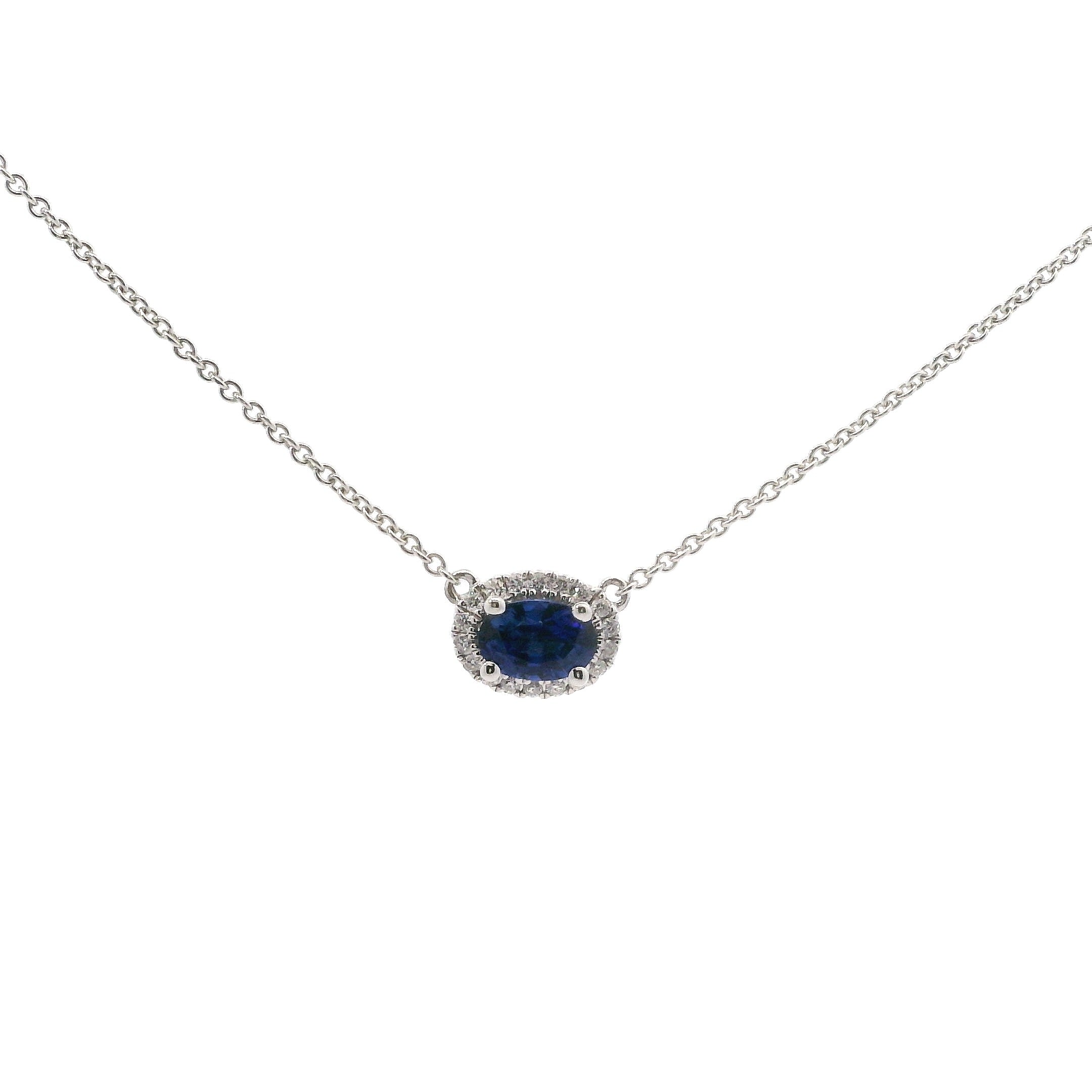 18K White Gold Sapphire East/West Diamond Pendant Necklace