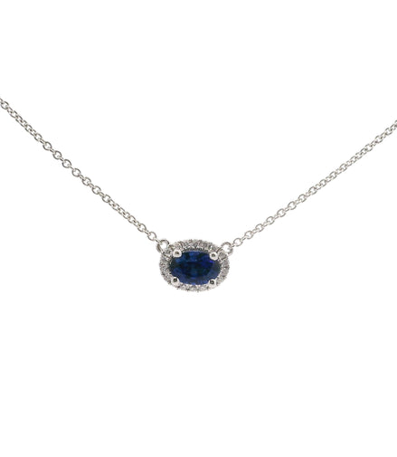 18K White Gold Sapphire East/West Diamond Pendant Necklace