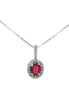 14K White Gold Ruby & Diamond Pendant Necklace