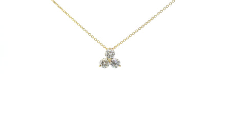 14K Yellow Gold 1 CT Diamond Three Stone Cluster Pendant Necklace