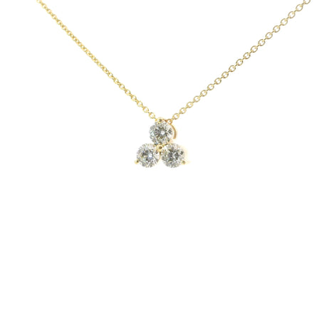 14K Yellow Gold 1 CT Diamond Three Stone Cluster Pendant Necklace