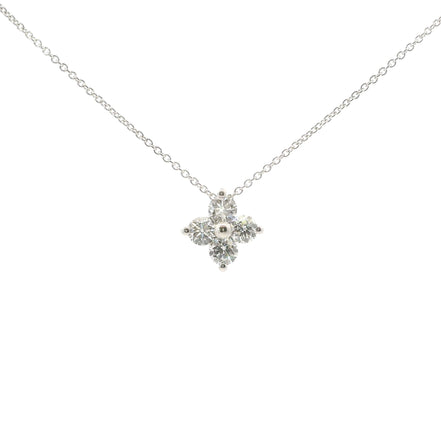 14K White Gold 1 CT Four Stone Cluster Pendant Necklace