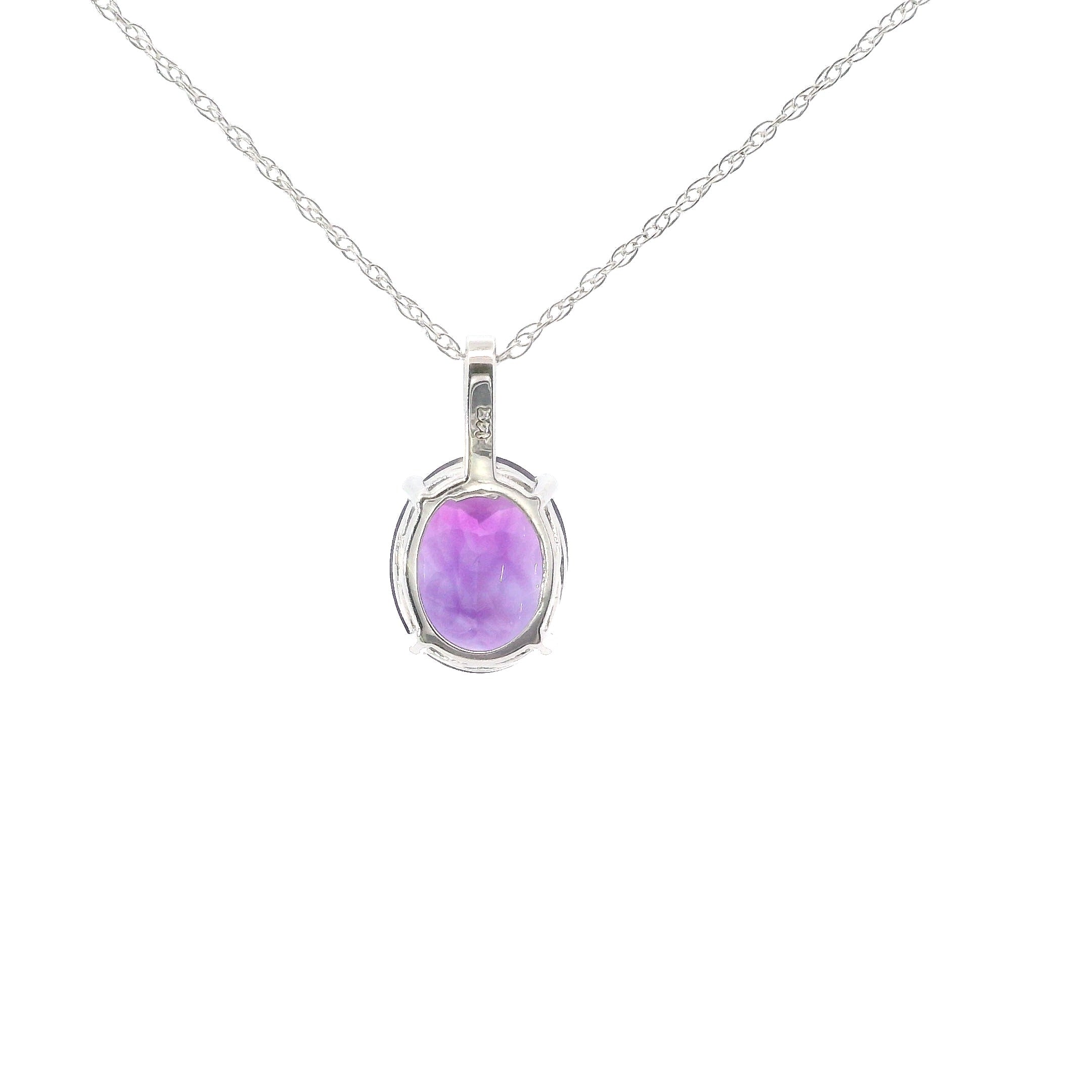 14K White Gold Diamond And Round Amethyst Pendant Necklace