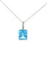 14K White Gold Diamond And Blue Topaz Emerald Cut Pendant Necklace