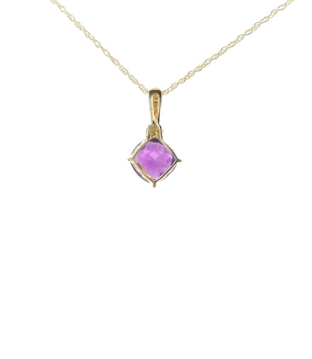 14K Yellow Gold Diamond And Amethyst Kite Cut Pendant Necklace
